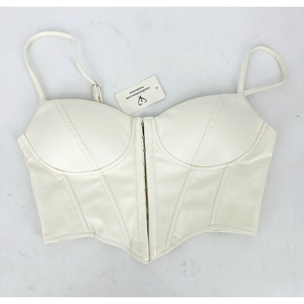 NWT Windsor Cream Faux Leather Corset Top Boned Bustier Small renaissance Faire